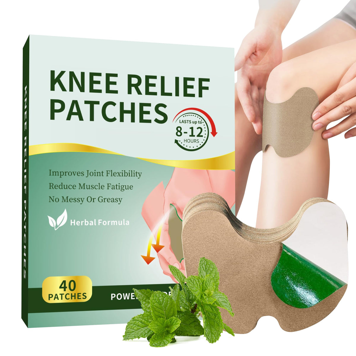 40 Counts Knee Relief Patches Natural Knee Patches Knee Heat Patches for Relief Knee Back Neck Shoulder Warming Herbal Plaster Patches 12 Hour Long Lasting Relief of Knee Joint